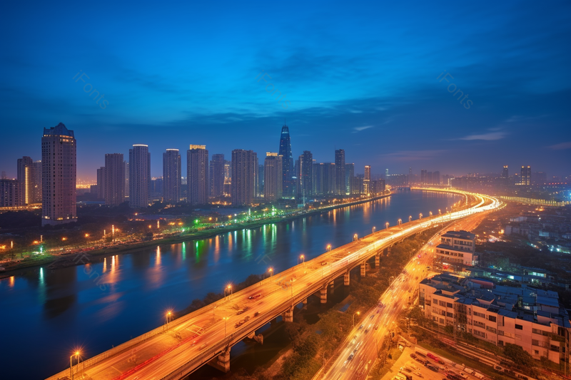 都市城市夜景河流环绕水美景,高清,摄影图,摄影图片,图片大全,摄影图免费下载